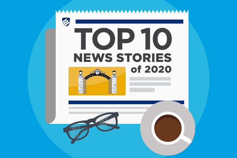 报纸上的插图“ 2020年的十大新闻报道”。